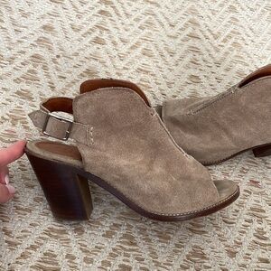 FRYE size 9 suede leather shoes, open toe booties